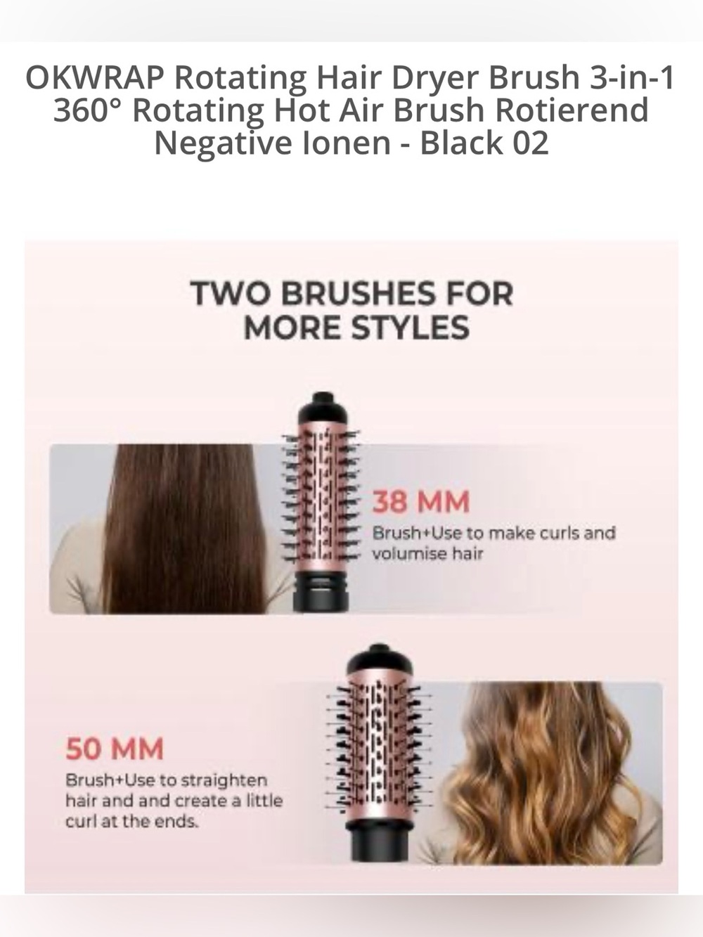 $70. OKWRAP Rotating Hair Dryer Brush 3-in-1 360° Rotating Hot Air Brush New! - Picture 4 of 16